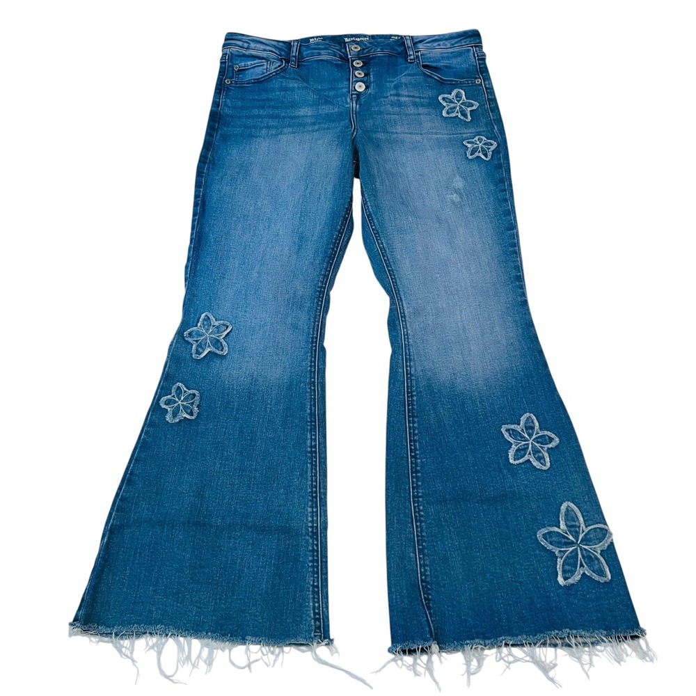 Thereabouts Girls Flare Jeans 20.5‎ Floral Applique Mid Rise Super Flare